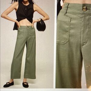 Maeve Colette Wide-Leg Green Cropped Ankle Pants